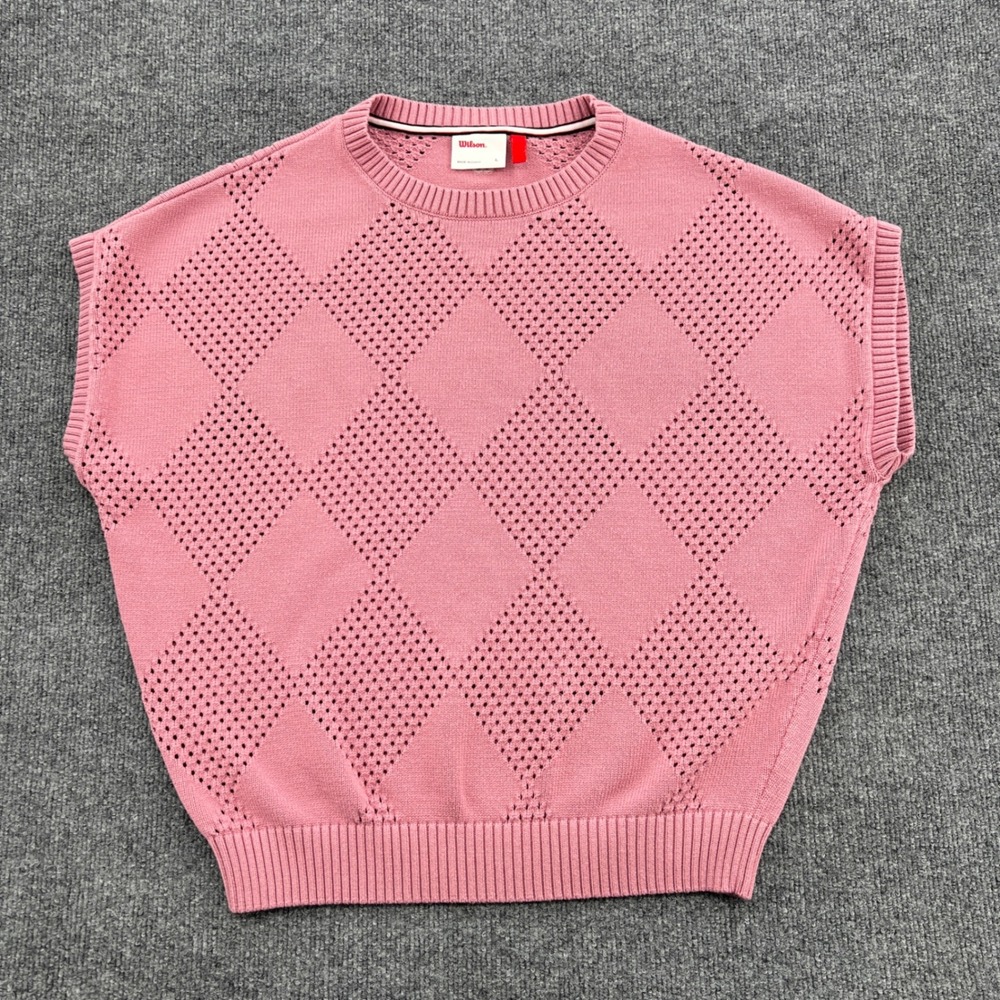 Wilson Golf Sweater Vest Women Large Pink Argyle Pointelle Retro Vintage Preppy - Picture 5 of 12